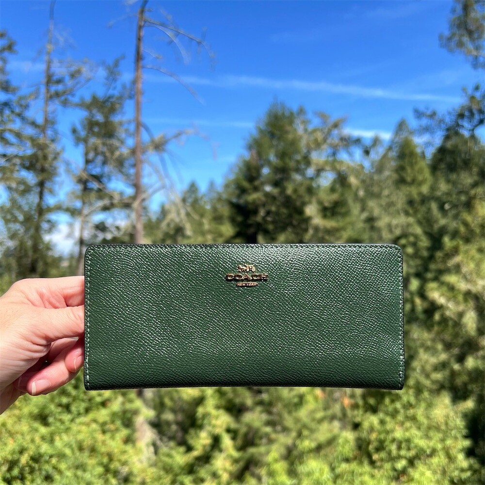 COACH Unisex Slim Bifold Hunter Green Cardholder Wallet Gold Hardware AUTHENTIC